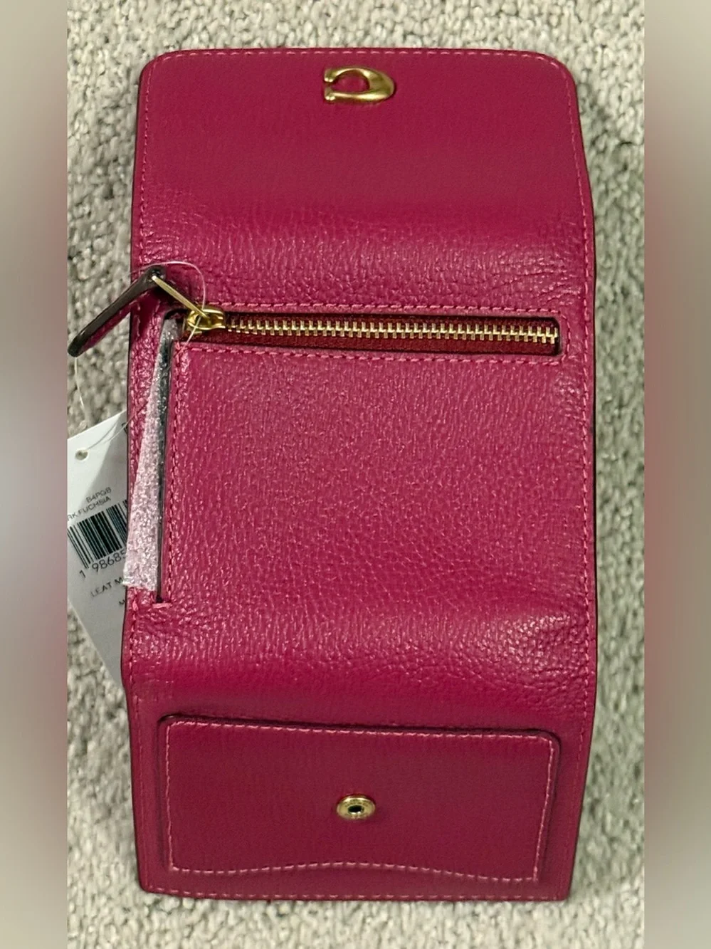 Coach Pebbled Dark Fuchsia Leather Mila Small Flap Wallet with Gold C Accent